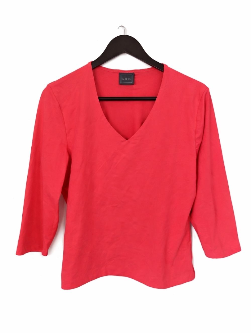 LBH Pink Vneck Spandex Blend 3/4 Length Sleeve Thick Stretch Top Sz XL
